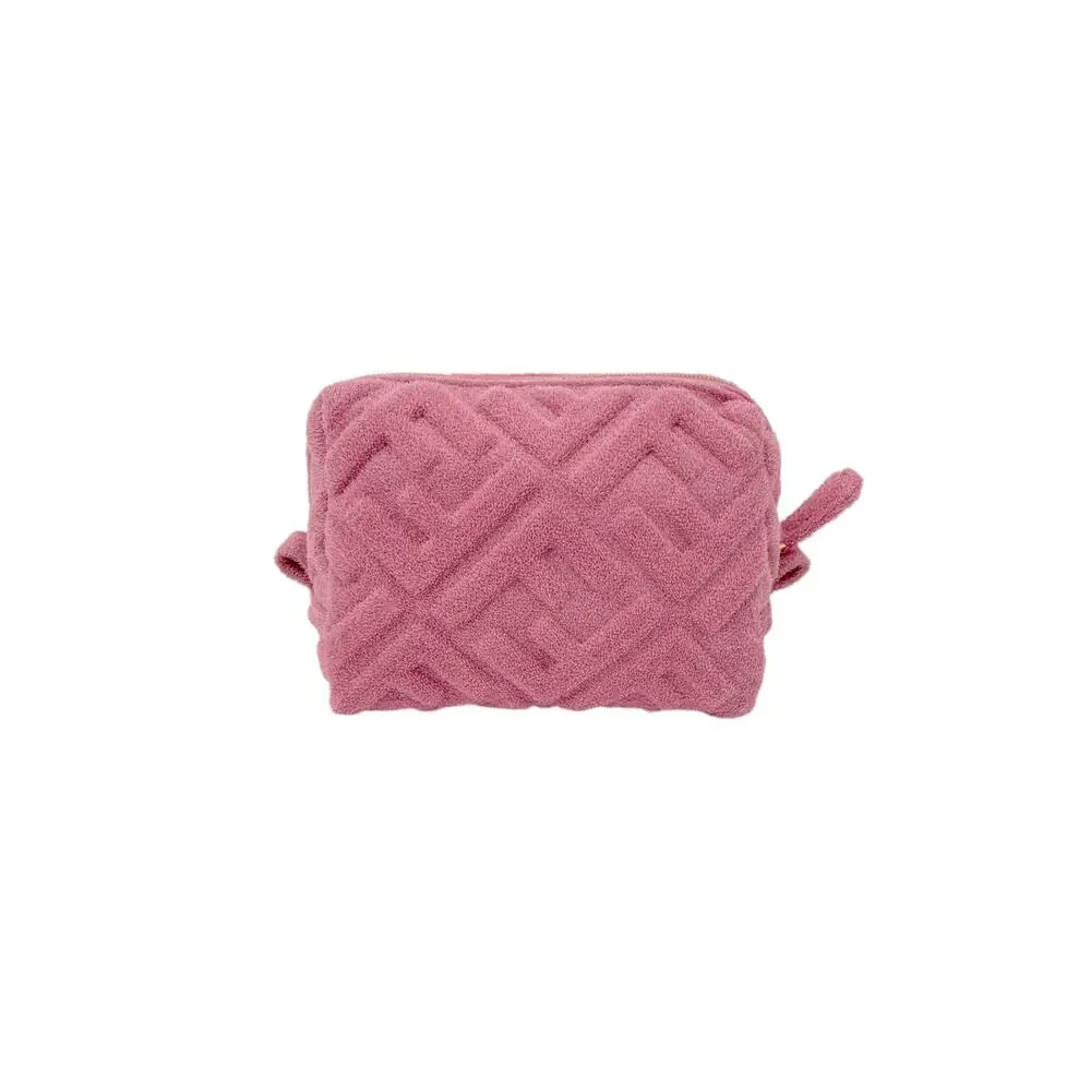 FENDI FF 1974 Cosmetic Pouch Zucca Embossed Terry Cloth in Pink